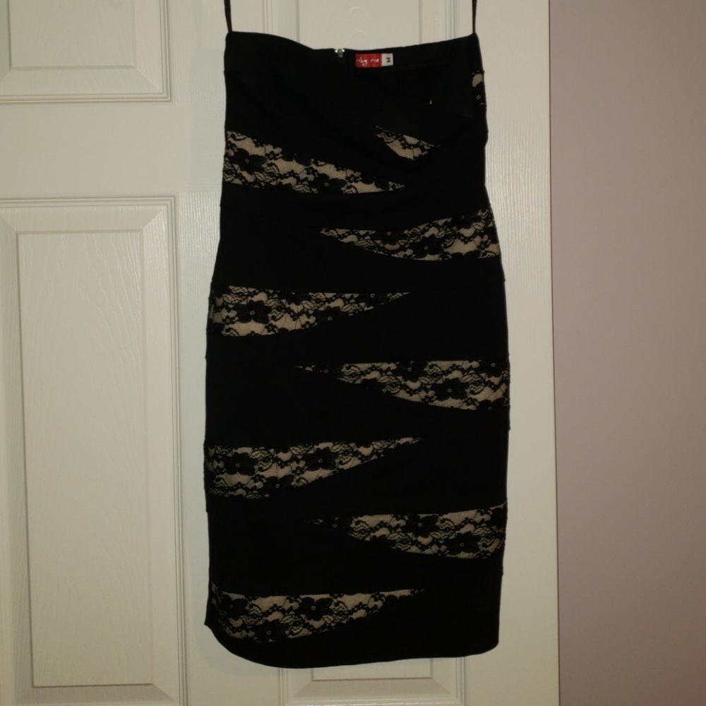 Black strapless lace dress